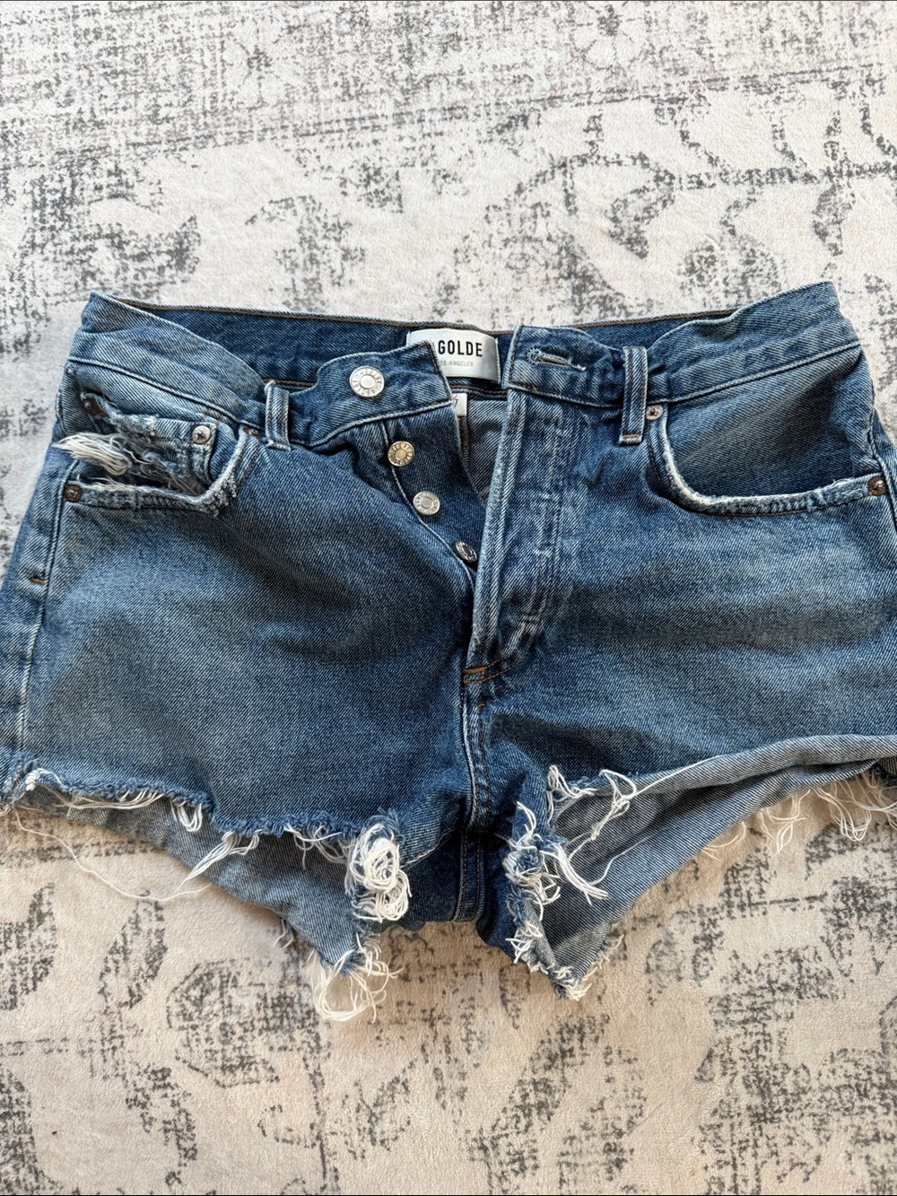 Agolde Distressed Blue Denim Jean Shorts